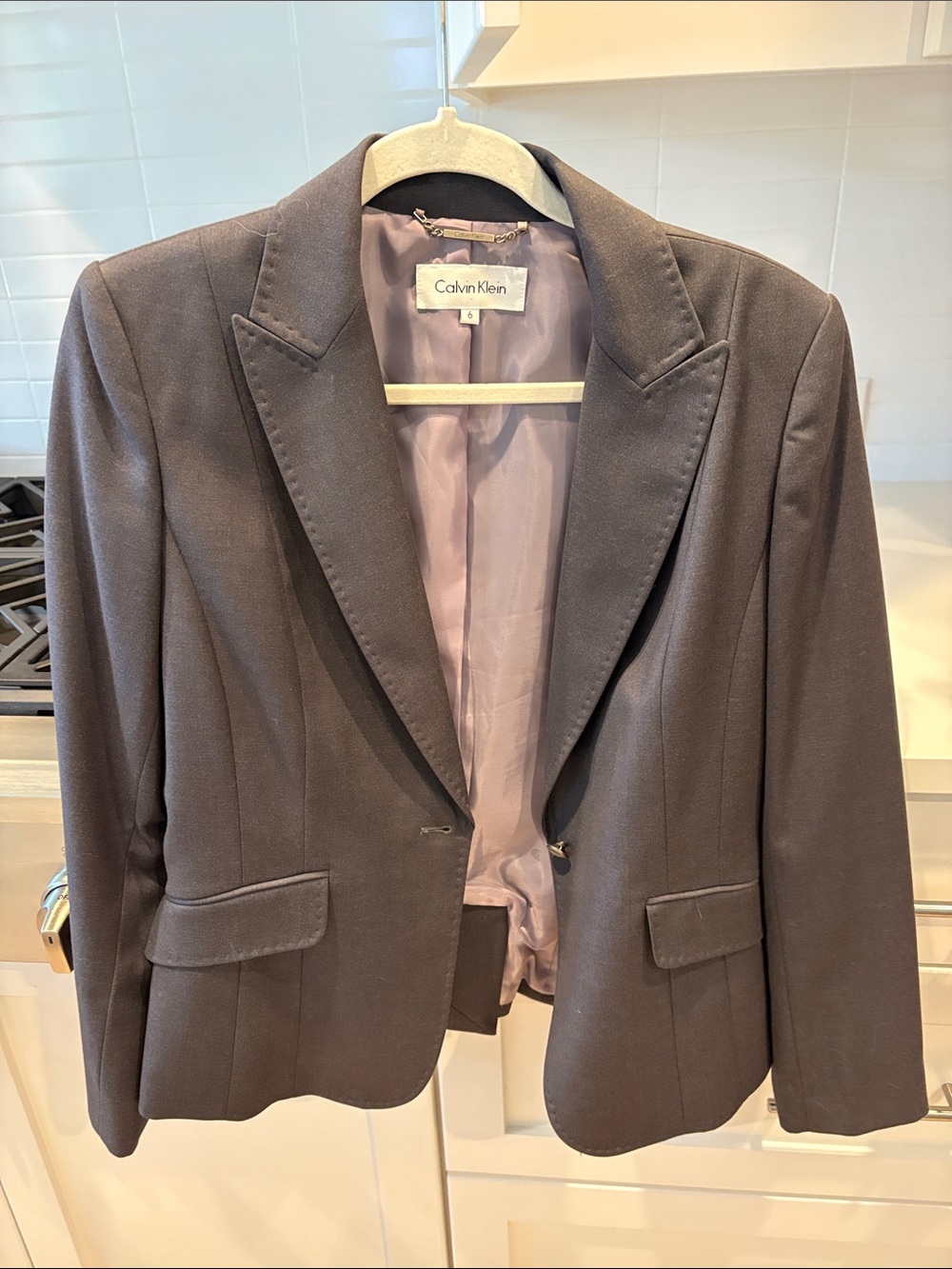 Calvin Klein Women's Charcoal Gray Single-Button Blazer